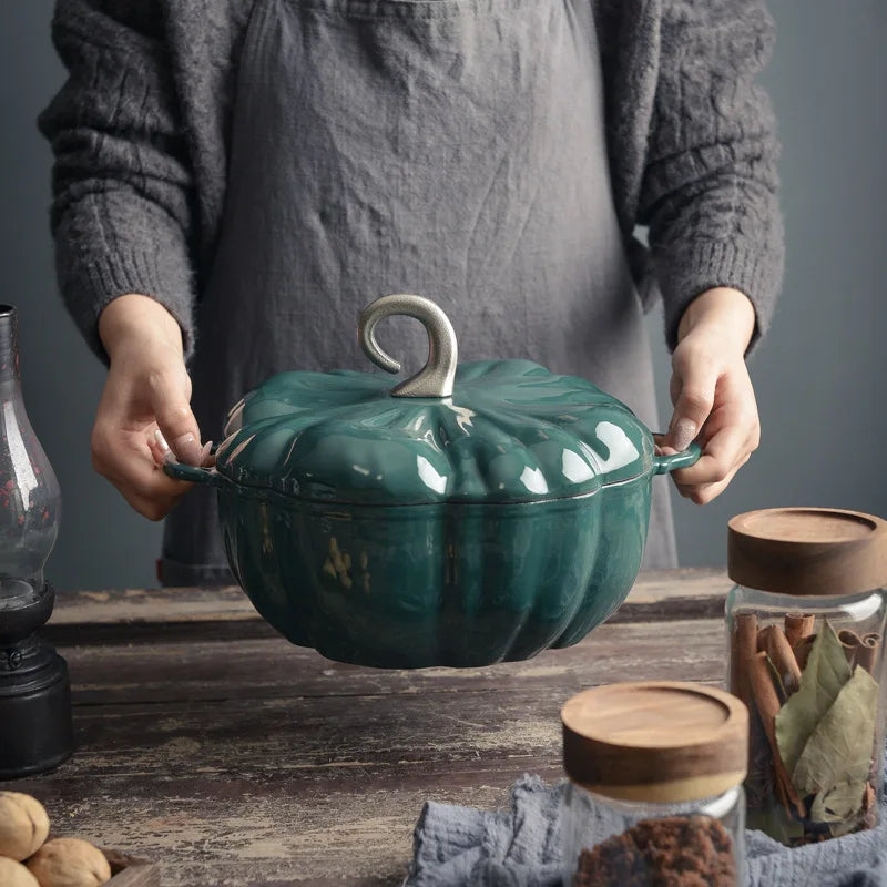 Pumpkin Enamel Stew Sets of Pot and Pans Iron Casserole Pots for Kitchen Glass Pan for Cooking Kitchenware Set Non Stick Food