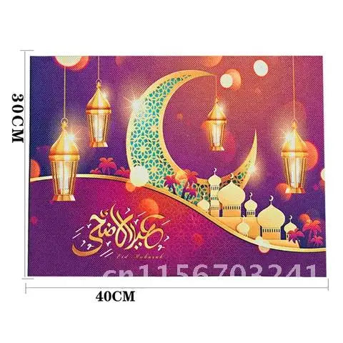 2pcs Apron Kitchen Ramadan Mubarak Pot Holder Mitt Happy Eid Al-Adha Iftar Muslim Islamic Kareem Friend Family Dinner Deco Gift