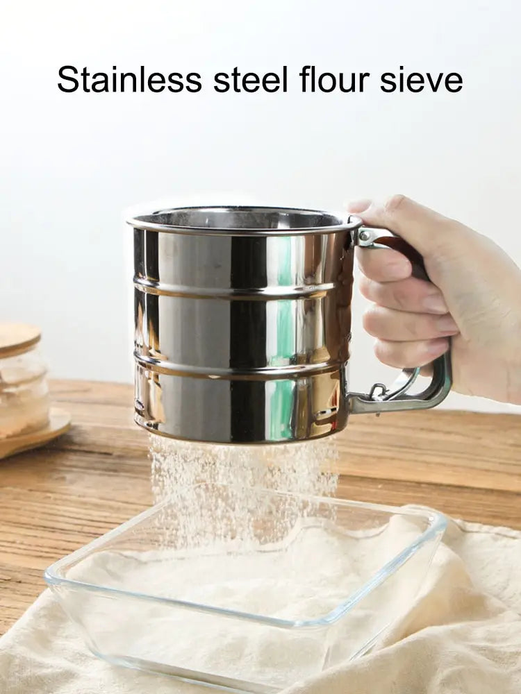 1pc Stainless Steel Flour Sifter For Baking, Powder Sugar Shaker With Hand Press Design, Fine Mesh Flour Sifter Sieve