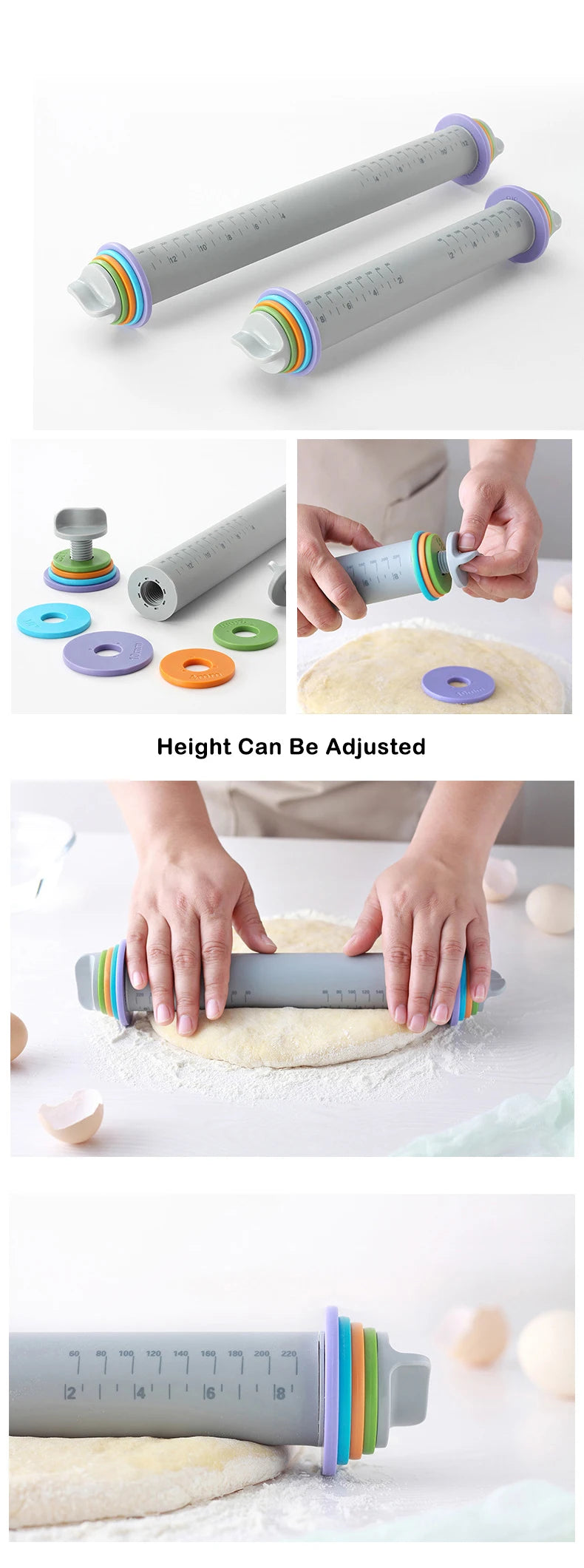 Silicone Adjustable Thickness Flour Rolling Pin Cooking Tools Baking Utensils Cake Dough Roller Baking Pastry kitchen Tools