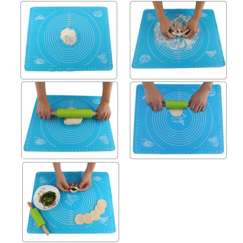 1PC Non-Stick Silicone Rolling Pin Wooden Handle Pastry Dough Flour Roller Kitchen Cooking Baking Tool For Pasta Cookie Dough