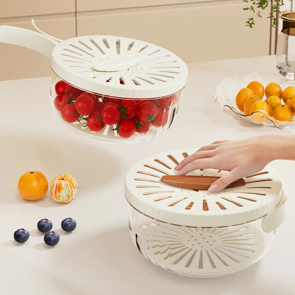 New Kitchen Household Fruit Washing Refrigerator Storage Box With Lid Drain Basket Thick Double Layer Drain Washing Basin