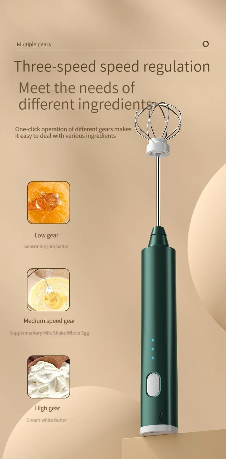 1 PC USB Rechargeable Handheld Egg Beater 3 Speeds Electric Milk Frother Foam Maker Mixer Coffee Drink Frothing Wand Foamer