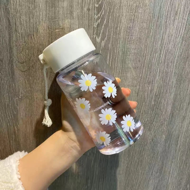 Small Daisy Plastic Cup Male and Female Students Handy Cup Net Red Frosted Transparent Water Cup Flower Tea Cup Gift