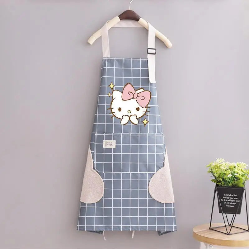 Kawaii Hello Kitty Apron Sleeve Set Waterproof Oilproof Clothes Anime Cartoon Print Fashion Kitchen Household Item Tool Mom Gift