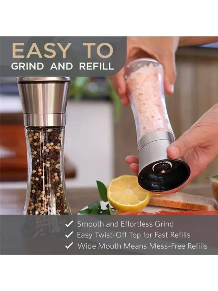 180/200ML Pepper Grinder Stainless Steel Glass Spice Bottle Salt Pepper Mill Manual Spice Grinder Mill Household Kitchen Gadgets