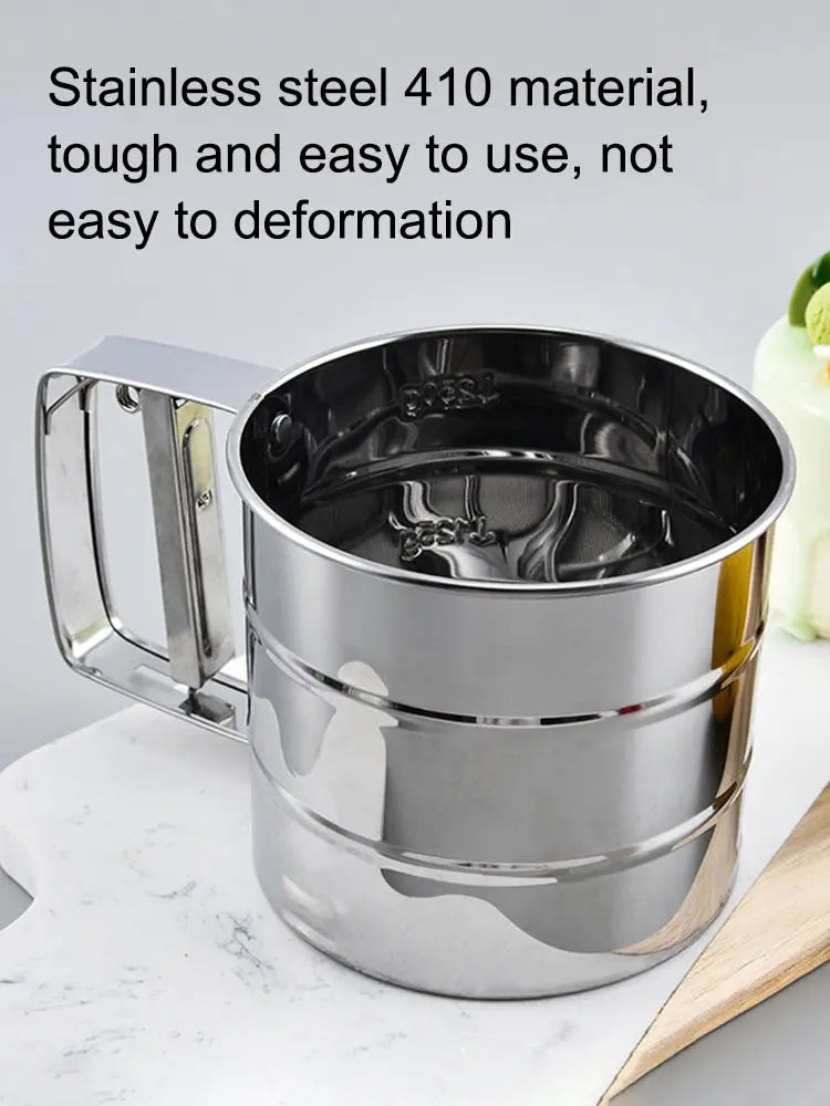 1pc Stainless Steel Flour Sifter For Baking, Powder Sugar Shaker With Hand Press Design, Fine Mesh Flour Sifter Sieve