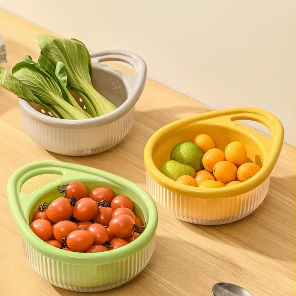 Hollow Drain Basket for Home Kitchen Multi-functional Double-layer Sink Sieve Fruit and Vegetable Portable Rice Washing Basket