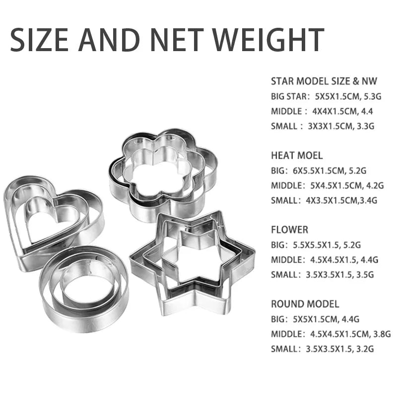 3pcs Cookie Cutters Flower Heart Circle Star Baking Mould Stainless Steel DIY Baking Mold Biscuit Cookie Cutter Fruit Egg Mould