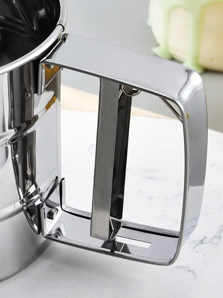 1pc Stainless Steel Flour Sifter For Baking, Powder Sugar Shaker With Hand Press Design, Fine Mesh Flour Sifter Sieve