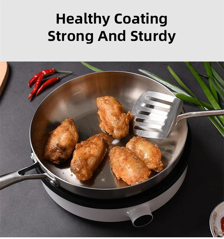 24CM Frying Pan 304 Stainless Steel 2MM Thick Wok Pan 5 Ply Steel Skillet,Professional Grade Pans for Cooking Cooking Pot