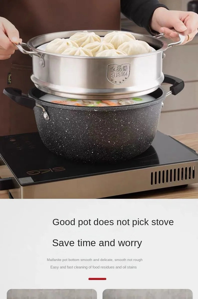 Soup Pot Non-stick  Thick Soup Stew Pot Cook Noodles Hot Milk Porridge  Gas Cooker Universal Induction Pot Instant