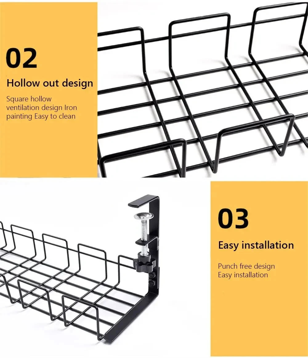 Undertable Storage Rack Metal Cable Tray Computer Desk Wire Organizer without Perforated Kitchen Storage Accessories