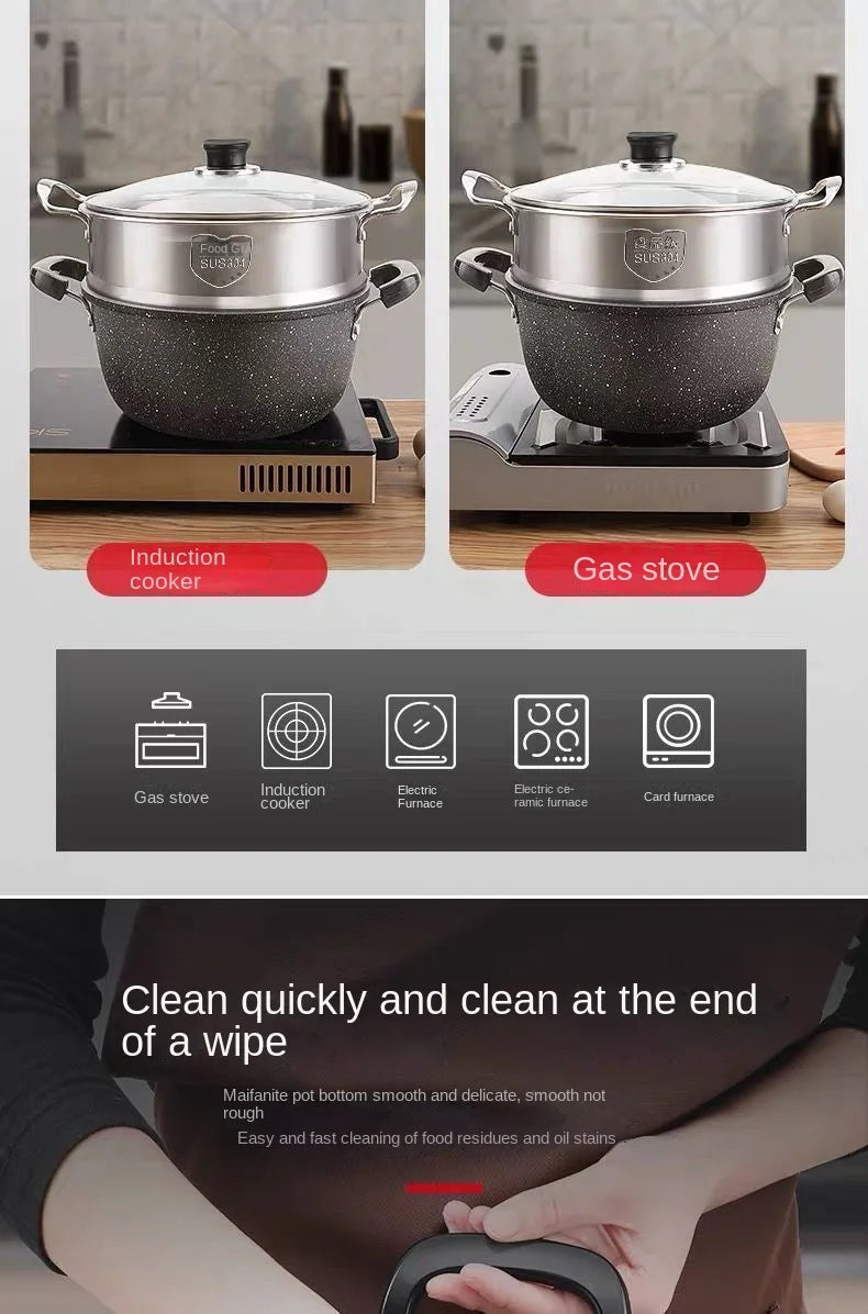 Soup Pot Non-stick  Thick Soup Stew Pot Cook Noodles Hot Milk Porridge  Gas Cooker Universal Induction Pot Instant