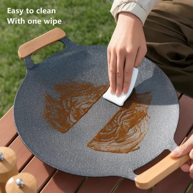 BISINNA 34CM Outdoor BBQ Grill Pan Non Stick Stovetop Baking Tray Korean Roastig Grill Plate Camping Equipment