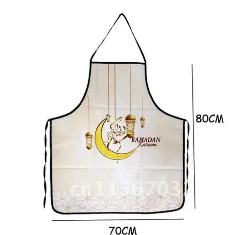 2pcs Apron Kitchen Ramadan Mubarak Pot Holder Mitt Happy Eid Al-Adha Iftar Muslim Islamic Kareem Friend Family Dinner Deco Gift