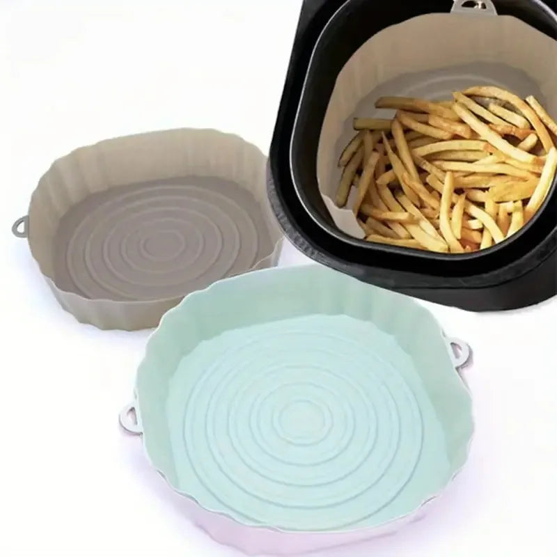 Silicone Air Fryer Pan Basket Reusable Airfryer Tray Oven Baking Silicone Liner Pot Mold for Pizza Fried Chicken BBQ Baking