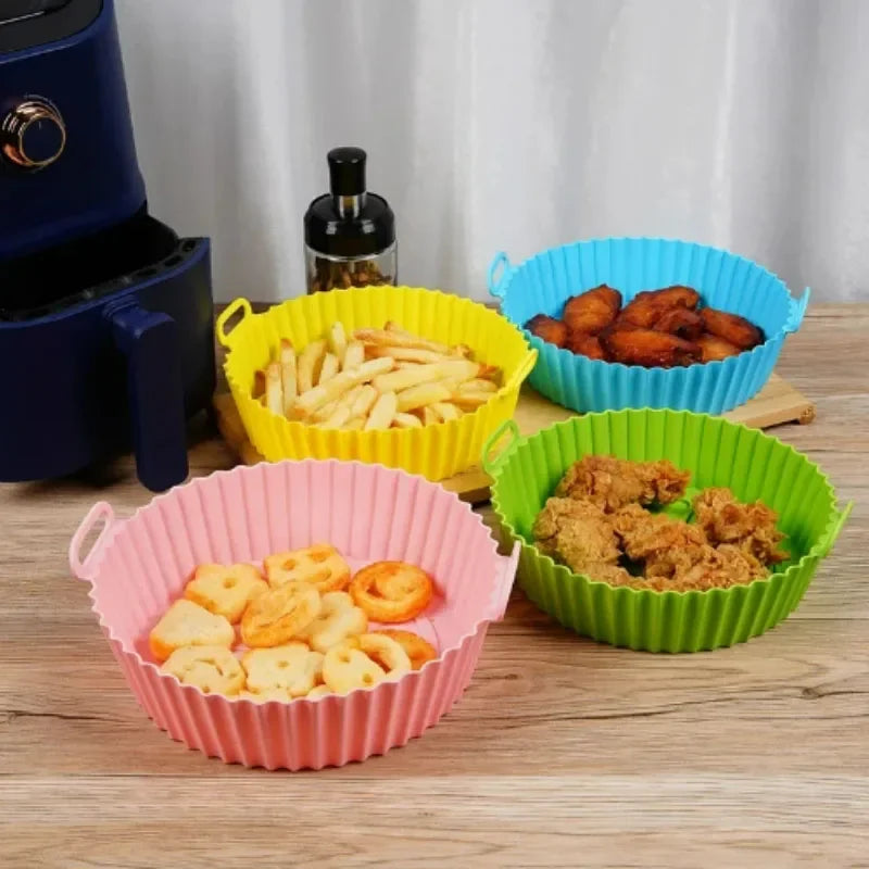 Air Fryer Silicone Basket Reusable Container Accessories Oven Tray Pizza Fried Chicken Baking Mold Protector Kitchen Tool