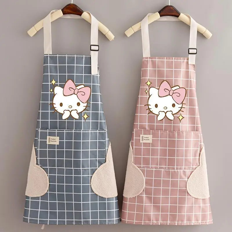 Kawaii Hello Kitty Apron Sleeve Set Waterproof Oilproof Clothes Anime Cartoon Print Fashion Kitchen Household Item Tool Mom Gift