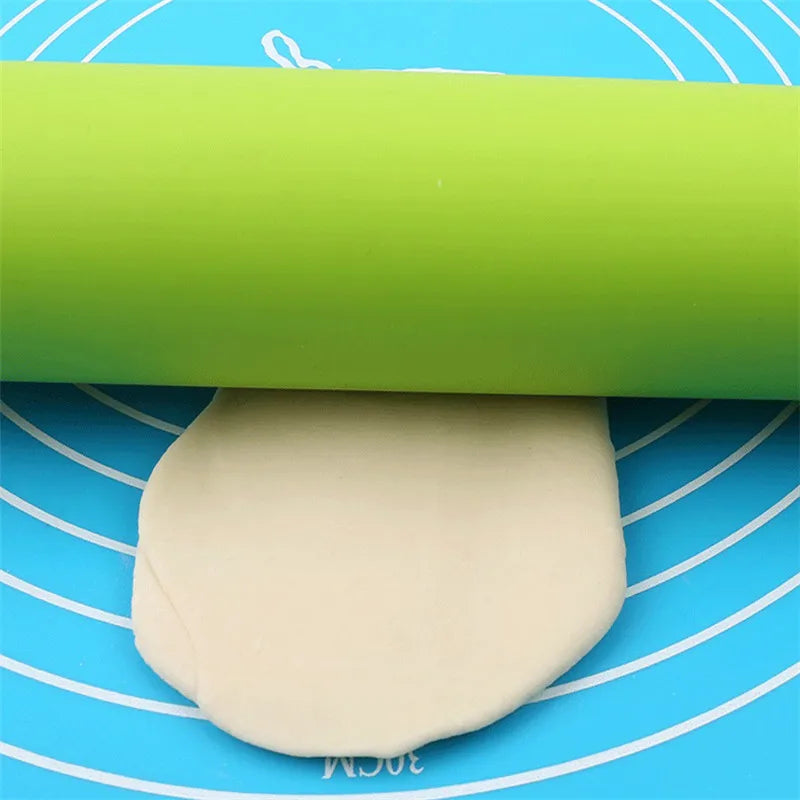 1PC Non-Stick Silicone Rolling Pin Wooden Handle Pastry Dough Flour Roller Kitchen Cooking Baking Tool For Pasta Cookie Dough