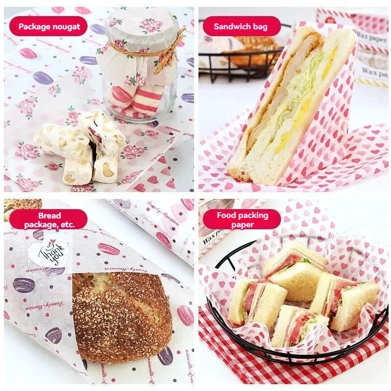 50pcs Kitchen Baking Nougat Greaseproof Paper Food Wax Paper Wrapping Paper Food Grade Sugar Paper Snack Paper
