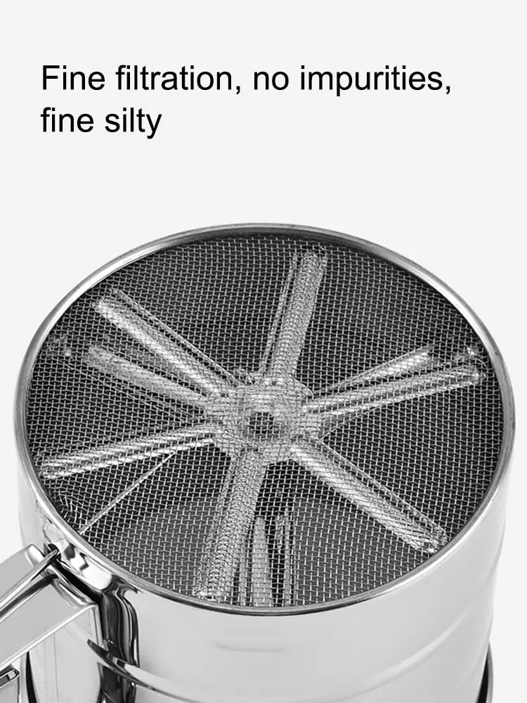 1pc Stainless Steel Flour Sifter For Baking, Powder Sugar Shaker With Hand Press Design, Fine Mesh Flour Sifter Sieve