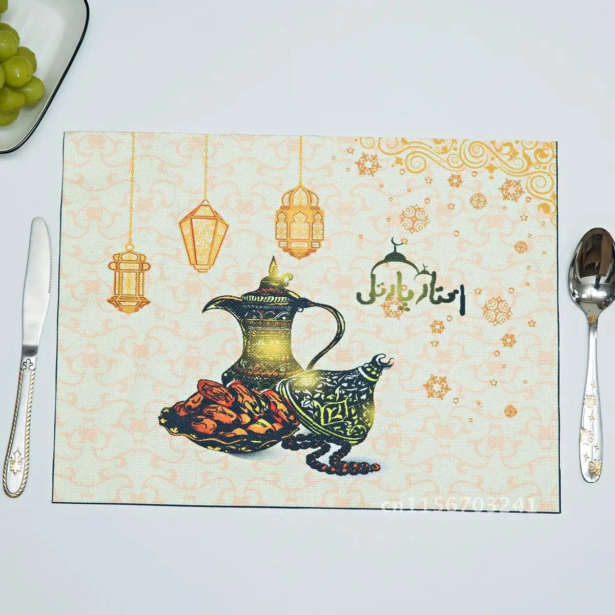 2pcs Apron Kitchen Ramadan Mubarak Pot Holder Mitt Happy Eid Al-Adha Iftar Muslim Islamic Kareem Friend Family Dinner Deco Gift