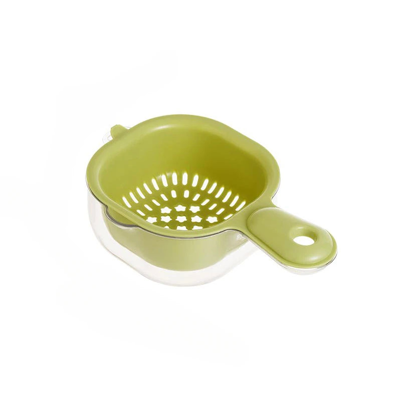 Cute Handle Drain Basket Modern Simplicity Double-deck Kitchen Household Wash Fruit and Vegetable Tray Cartoon Wash Fruit Basket