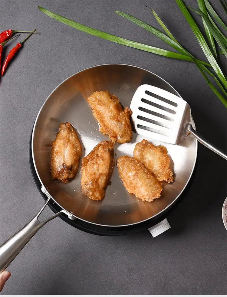 24CM Frying Pan 304 Stainless Steel 2MM Thick Wok Pan 5 Ply Steel Skillet,Professional Grade Pans for Cooking Cooking Pot