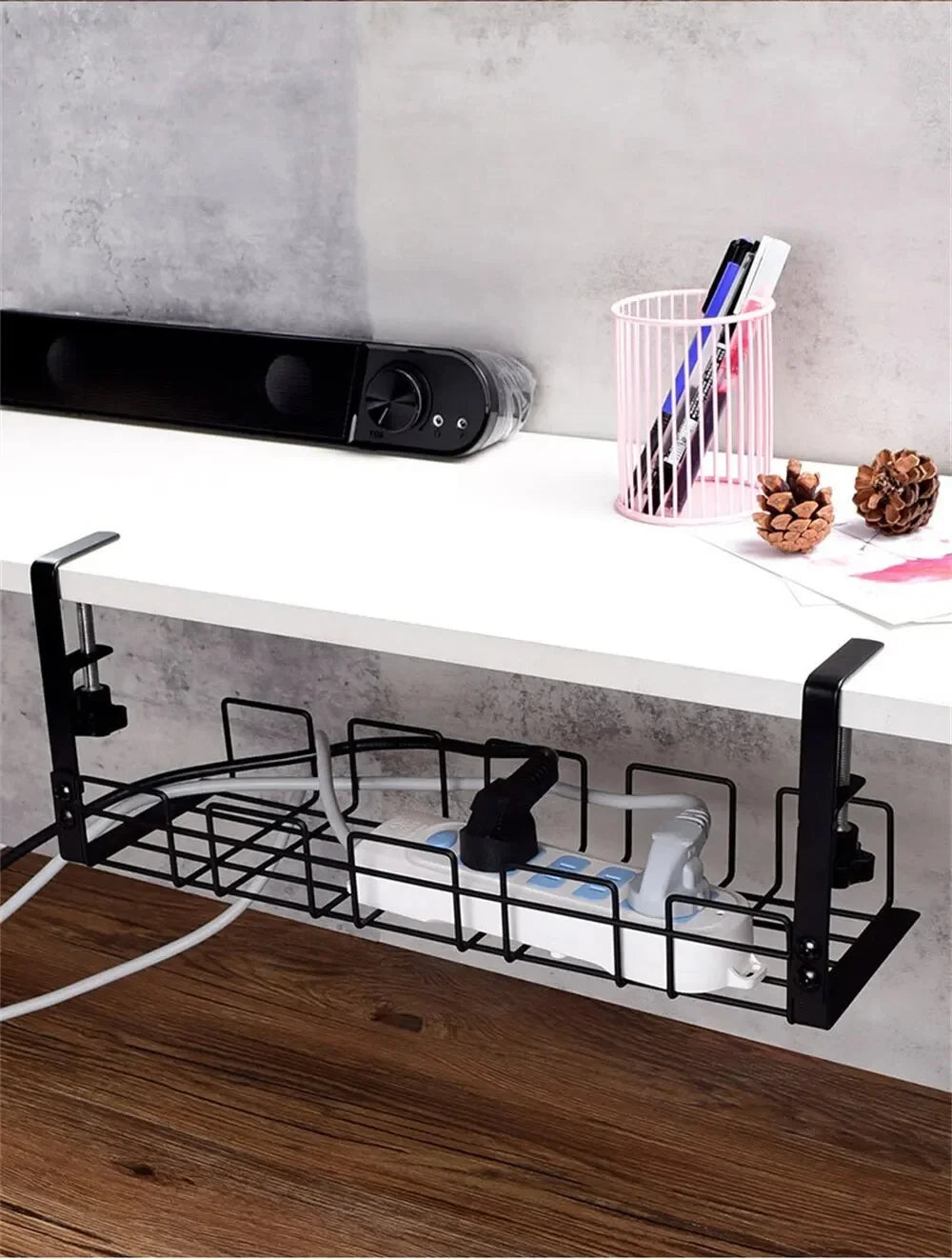 Undertable Storage Rack Metal Cable Tray Computer Desk Wire Organizer without Perforated Kitchen Storage Accessories