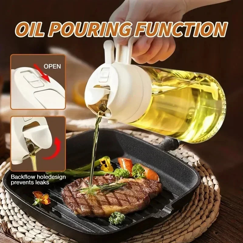 2in1 470ml Glass Spray Oil Sprayer Bottle Spray Oil Dispenser Oil Jar Cruet BBQ Kitchen Baking Roasting Picnic Kitchen Tool