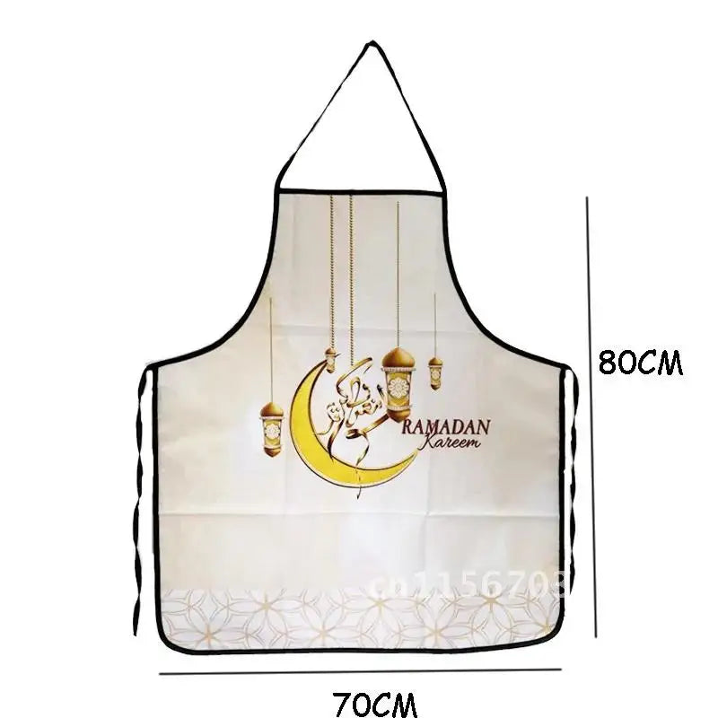 2pcs Apron Kitchen Ramadan Mubarak Pot Holder Mitt Happy Eid Al-Adha Iftar Muslim Islamic Kareem Friend Family Dinner Deco Gift