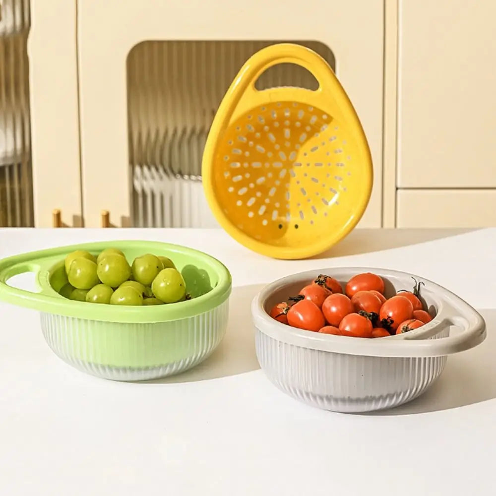 Hollow Drain Basket for Home Kitchen Multi-functional Double-layer Sink Sieve Fruit and Vegetable Portable Rice Washing Basket