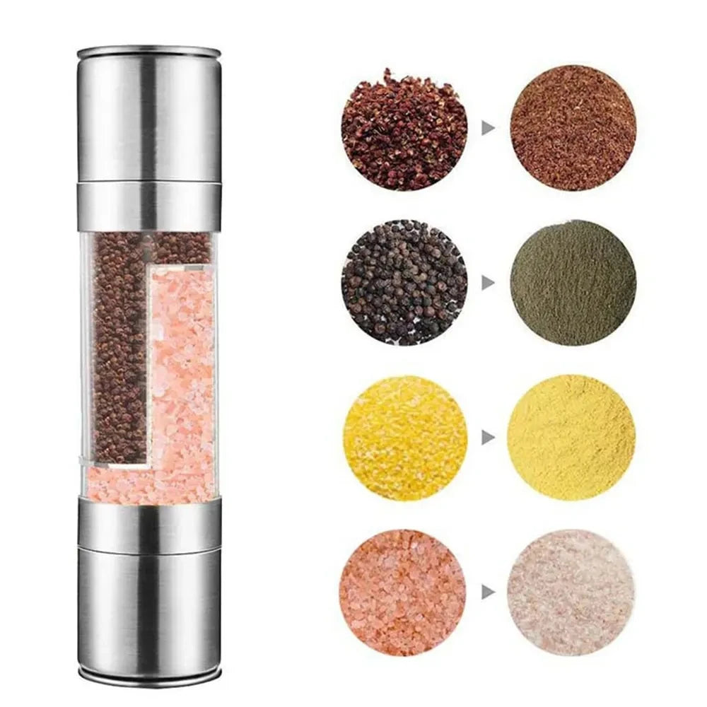 Salt and Pepper Grinder 2 in 1 Manual Stainless Steel Salt Pepper Mills with Adjustable Ceramic Grinding Spice Mill Kitchen Tool