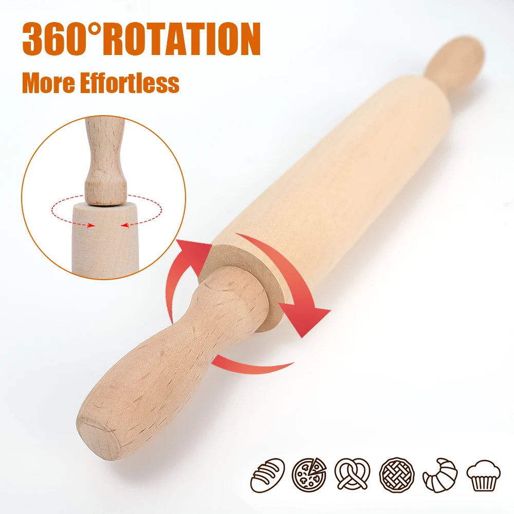 1Pcs Wooden Rolling Pin Household Non Powder Stick Dumpling Rolling Noodle Stick Home Kitchen Baking Pastry Tools 360° Rotation