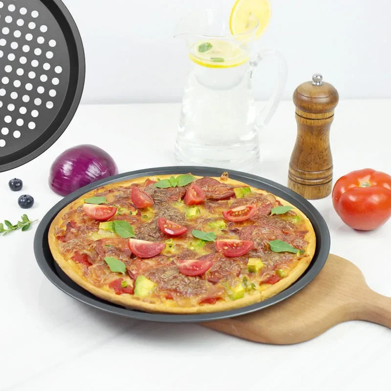 Baking Tray Carbon Steel Pizza Tray with Holes (non-stick) Baking Tray with Holes Cooking Tray Dish Rack Baking Tools