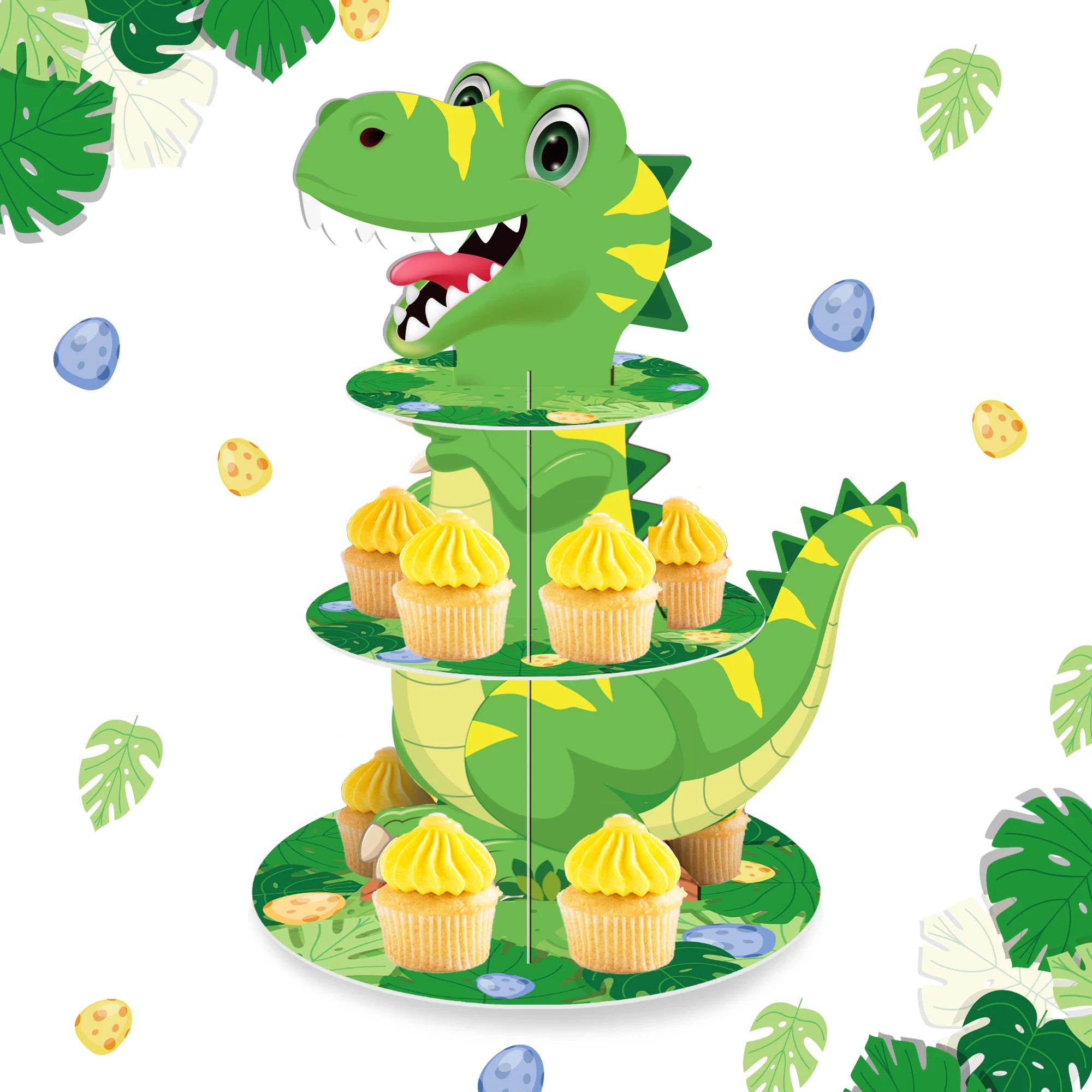 3 Tier Cartoon Dinosaur Party Cake Display Stand Jungle Animals Dessert Cupcake Rack Holder Kids Birthday Party Cake Tray Decor