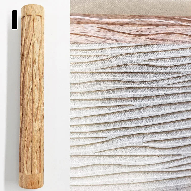 3D Embossed Pottery Styling Tools Wooden Hand Pressure Roller Home Kitchen Baking Pie Cookie Rolling Pin Handmade Tools Supplies