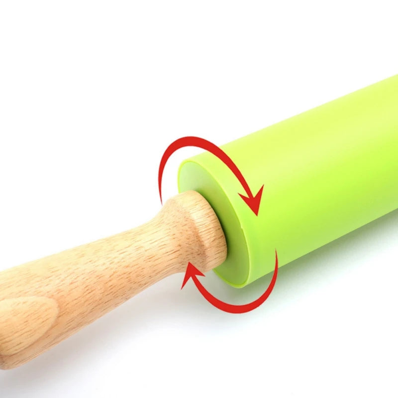 1PC Non-Stick Silicone Rolling Pin Wooden Handle Pastry Dough Flour Roller Kitchen Cooking Baking Tool For Pasta Cookie Dough
