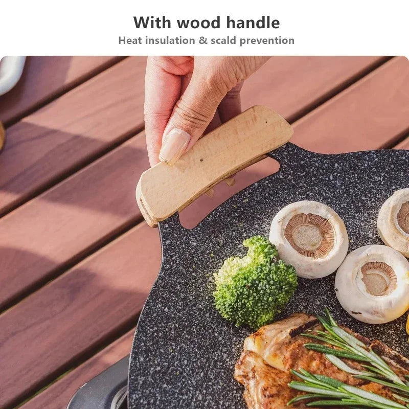 BISINNA 34CM Outdoor BBQ Grill Pan Non Stick Stovetop Baking Tray Korean Roastig Grill Plate Camping Equipment