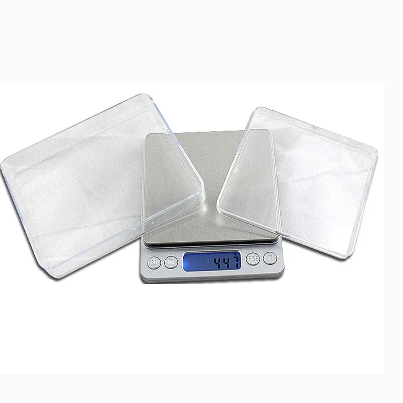 500g 0.01g Digital Scale Electronic Weight Scales 3kg 0.1g Pocket Case Jewelry Scale Food Kitchen Balance Silver With 2 Tray