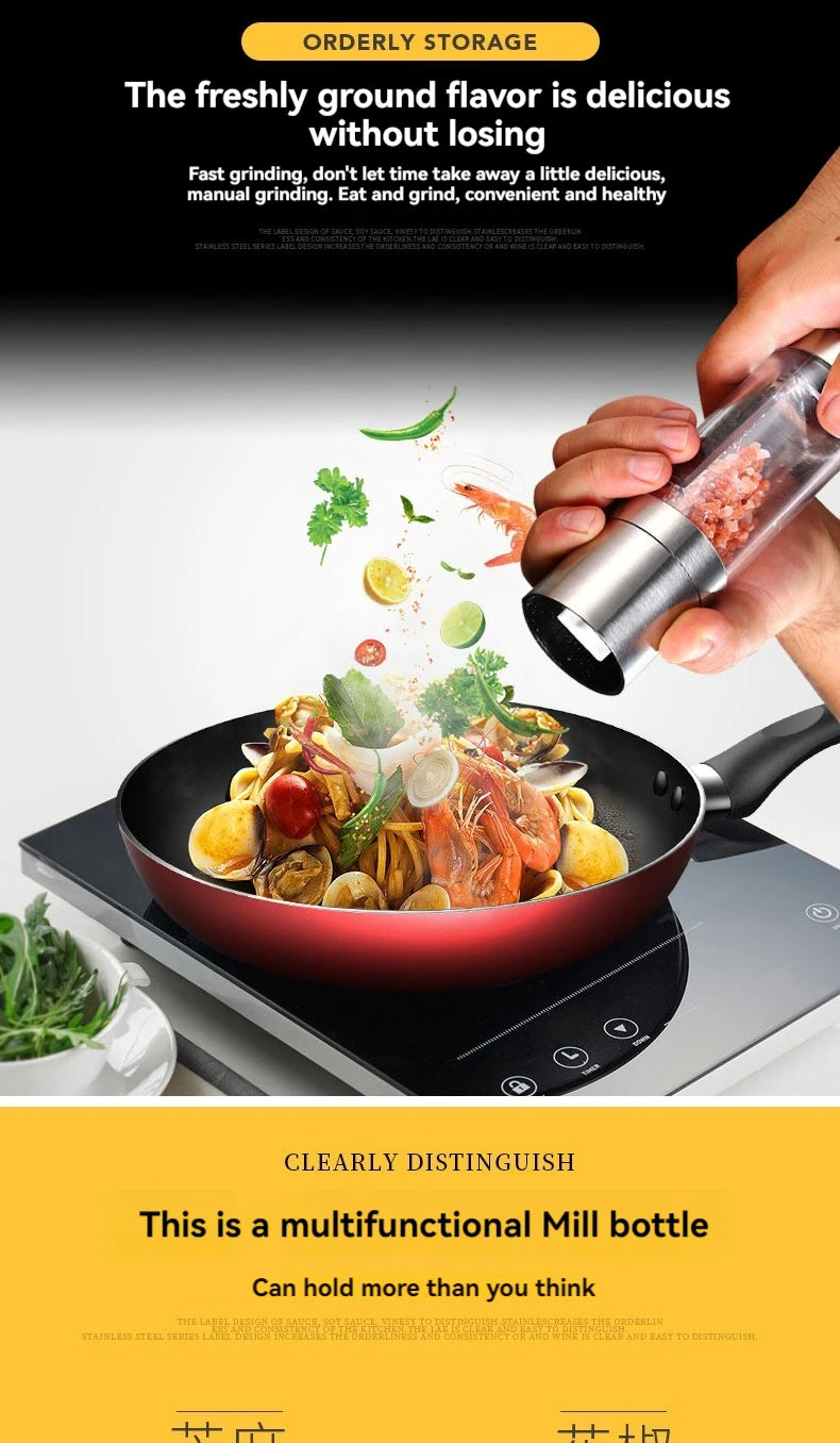 Salt and Pepper Grinder 2 in 1 Manual Stainless Steel Salt Pepper Mills with Adjustable Ceramic Grinding Spice Mill Kitchen Tool