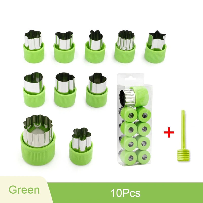 6/8/10Pcs Heart/Flower Shape Vegetables Cutter Plastic Handle Cookie Cutters Sandwiches Cutter Stainless Steel Fruit Cutting Die