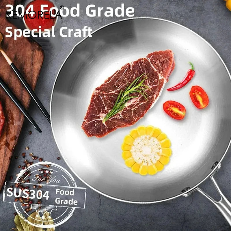 3PCS Frying Pan 22/24/26/28CM 304 Stainless Steel 2MM Thick Wok Pan 5 Ply Steel Food Grade Non-Stick Pans for Cooking Pot