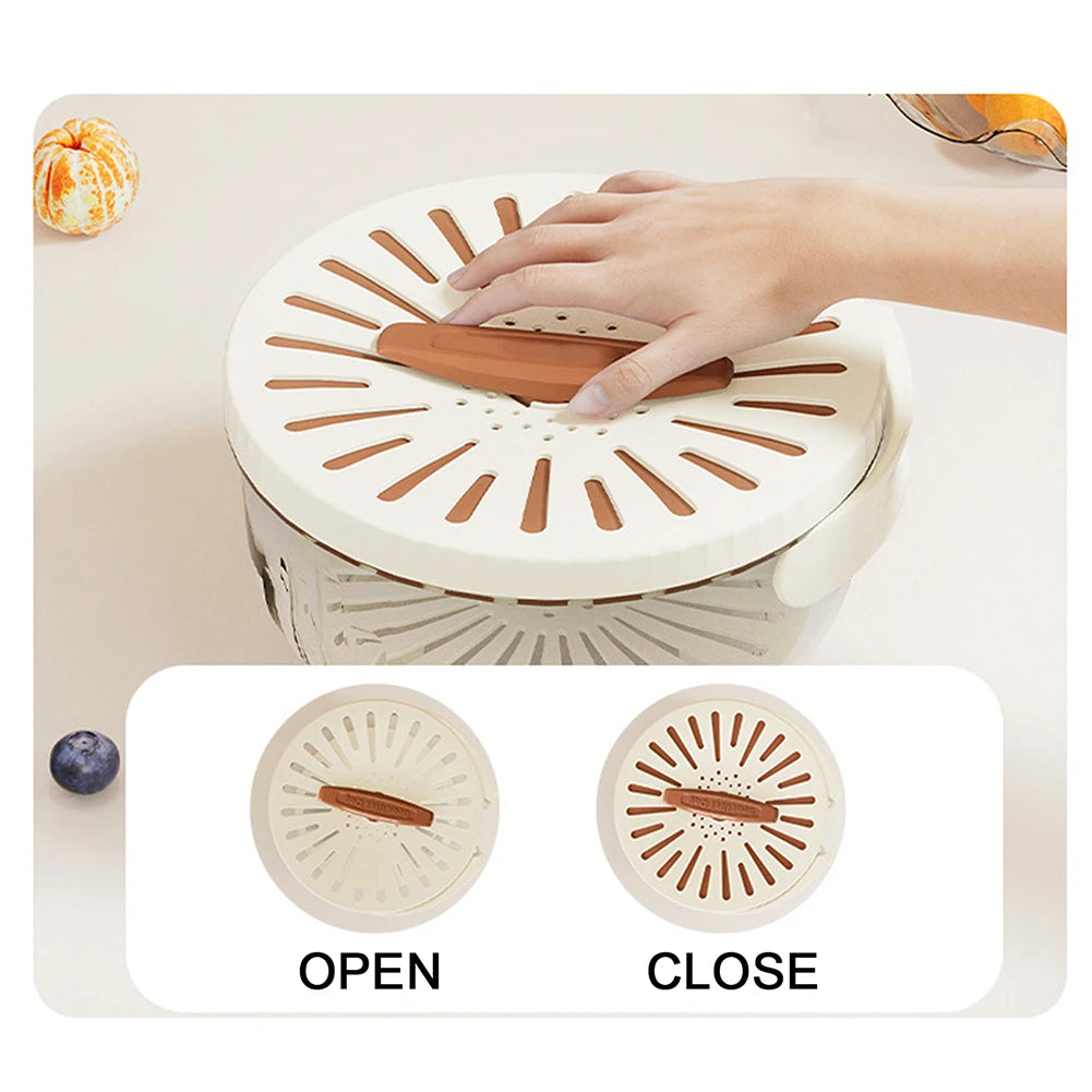New Kitchen Household Fruit Washing Refrigerator Storage Box With Lid Drain Basket Thick Double Layer Drain Washing Basin