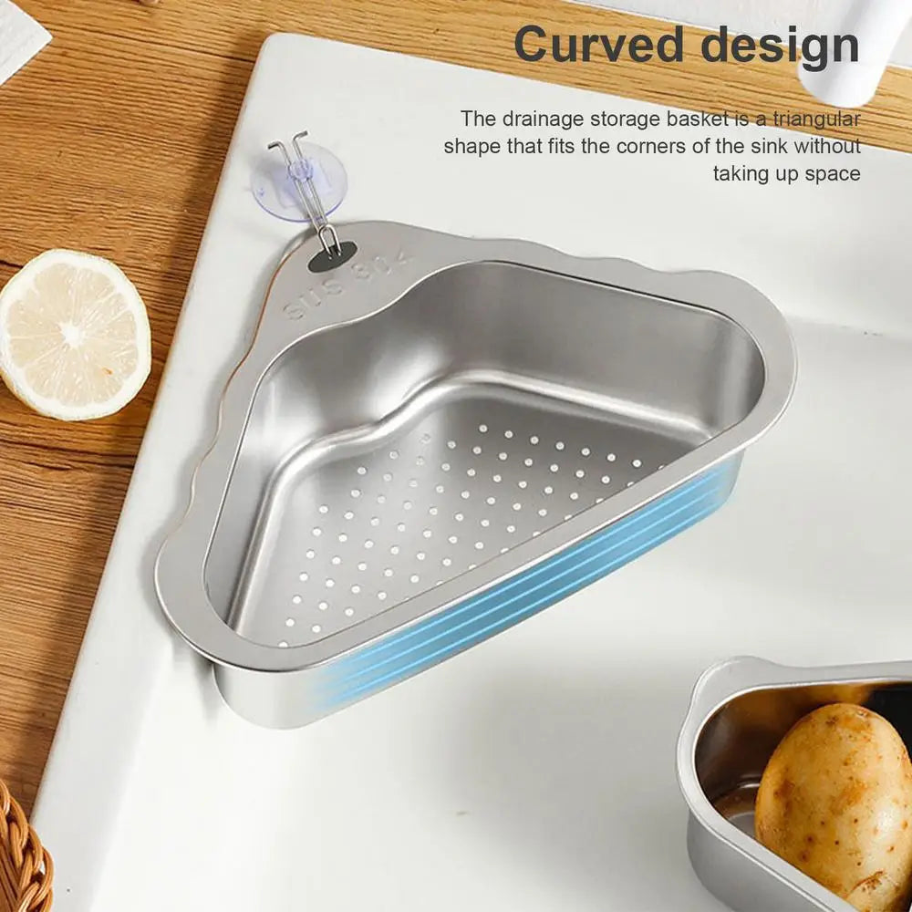 Kitchen Triangular Sink Filter Triangle Design Storage Rack For Kitchen Sink Basket For Sink Food Strainer Stainless Steel For