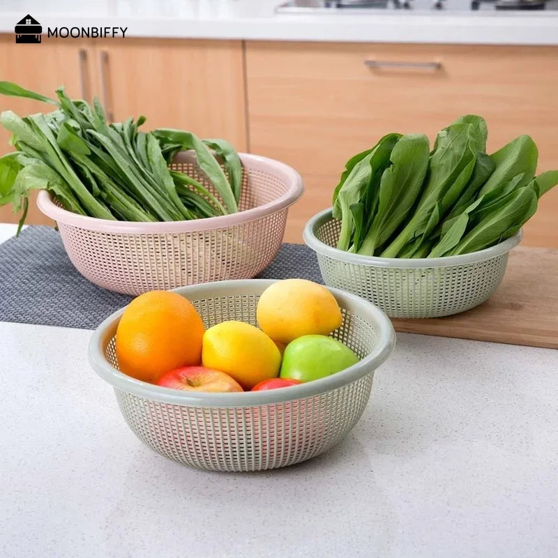 3 In 1 Round Shape Fruit Vegetable Noodles Washing Basket Drainer Plastic Home Kitchen Organizer Storage Baskets Filters Basin