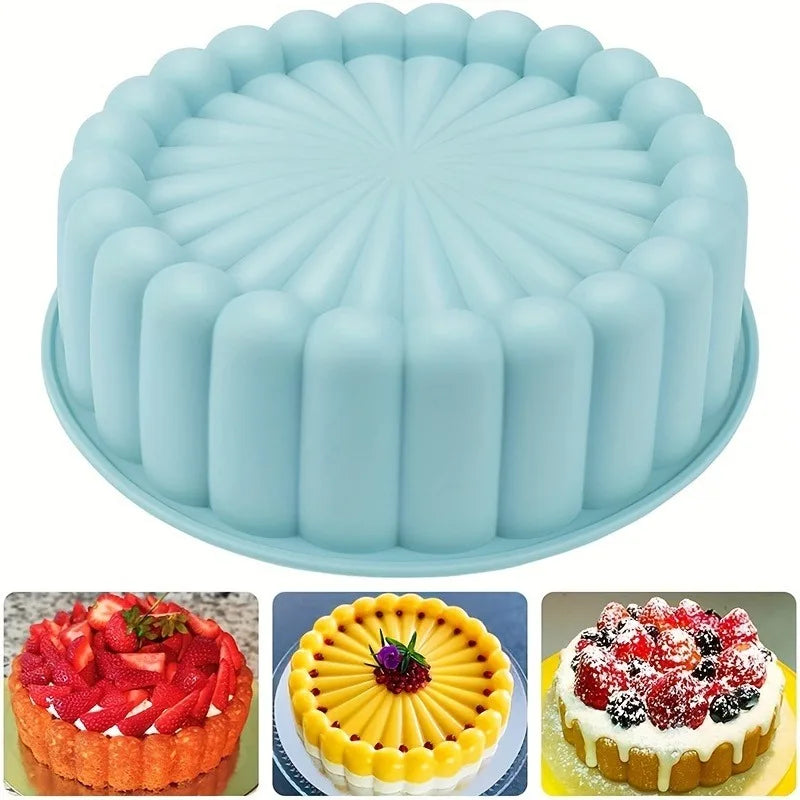 1 circular sunflower silicone cake mold, non stick flexible baking tray, used for desserts and chocolate pastries, baking tool