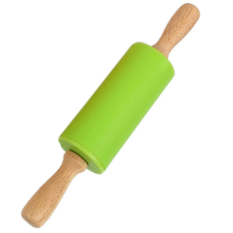 1PC Non-Stick Silicone Rolling Pin Wooden Handle Pastry Dough Flour Roller Kitchen Cooking Baking Tool For Pasta Cookie Dough
