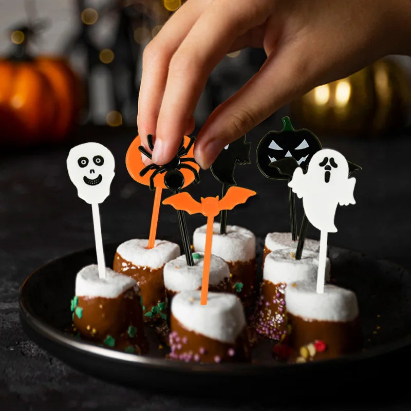 Halloween Mini Fruit Forks Plastic Squeeze Sauce Bottles Dessert Cocktail Cake Decor Halloween Party Supplies Baking Accessories